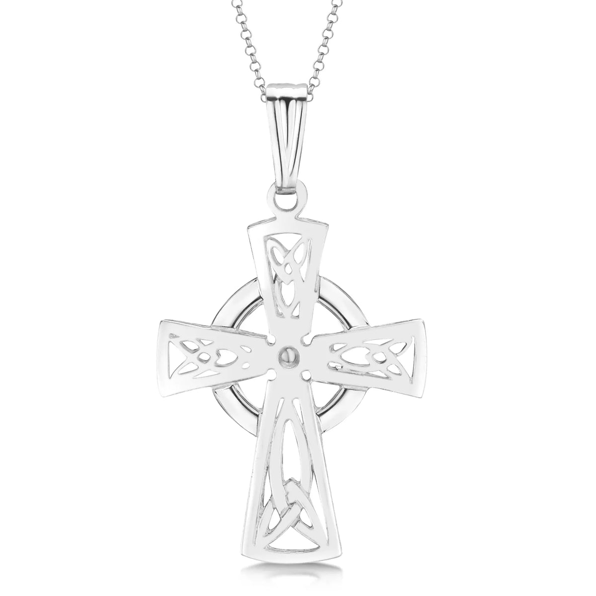SCP138 - PEND PLAIN CELTIC CROSS CUT OUT LACE TRINITY ELONGATED S18 20" - SILVER