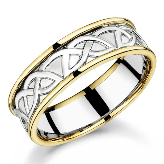 KS8668 - RING BAND CELTIC  - 9CT YELLOW AND WHITE GOLD