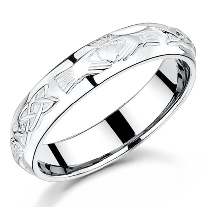 KS9135 - RING BAND CLADDAGH - 9CT WHITE GOLD