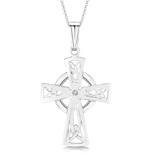 SCP138 - PEND PLAIN CELTIC CROSS CUT OUT LACE TRINITY ELONGATED S18 20" - SILVER
